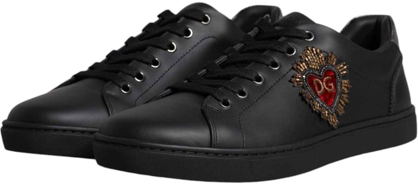 Dolce & Gabbana Black London Sacred Heart Men Sneakers Shoes