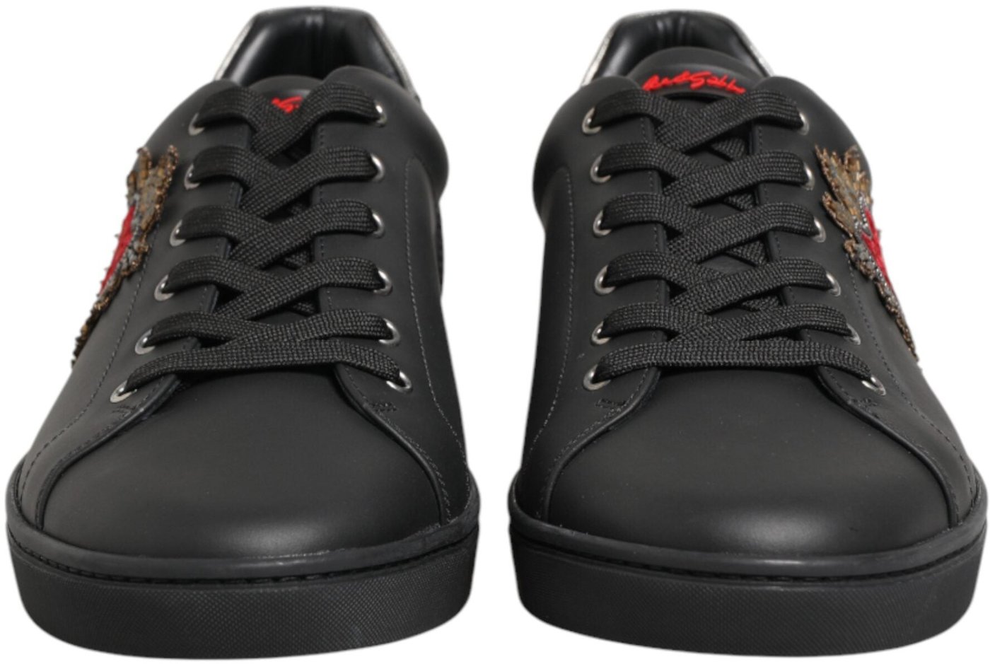 Dolce & Gabbana Black Leather Heart Embellished Sneakers Shoes