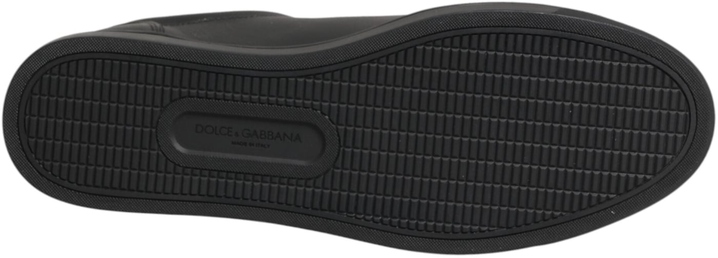 Dolce & Gabbana Black Leather Heart Embellished Sneakers Shoes