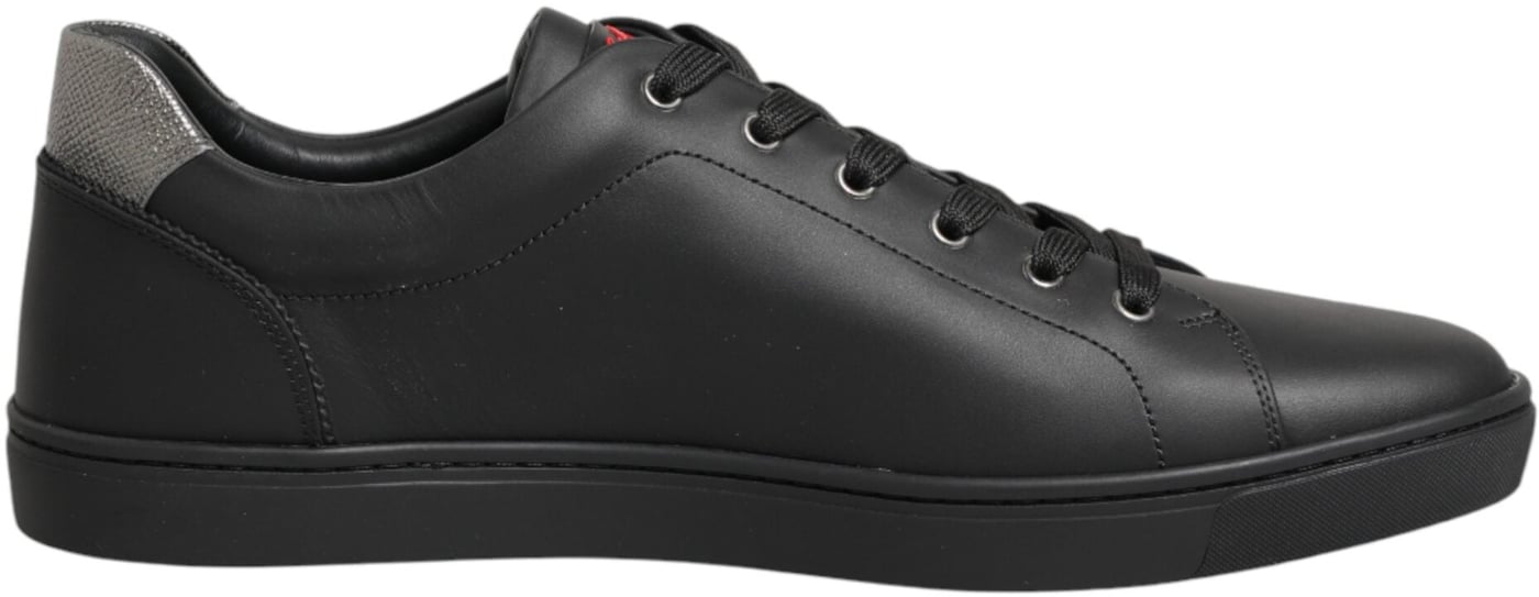 Dolce & Gabbana Black Leather Heart Embellished Sneakers Shoes