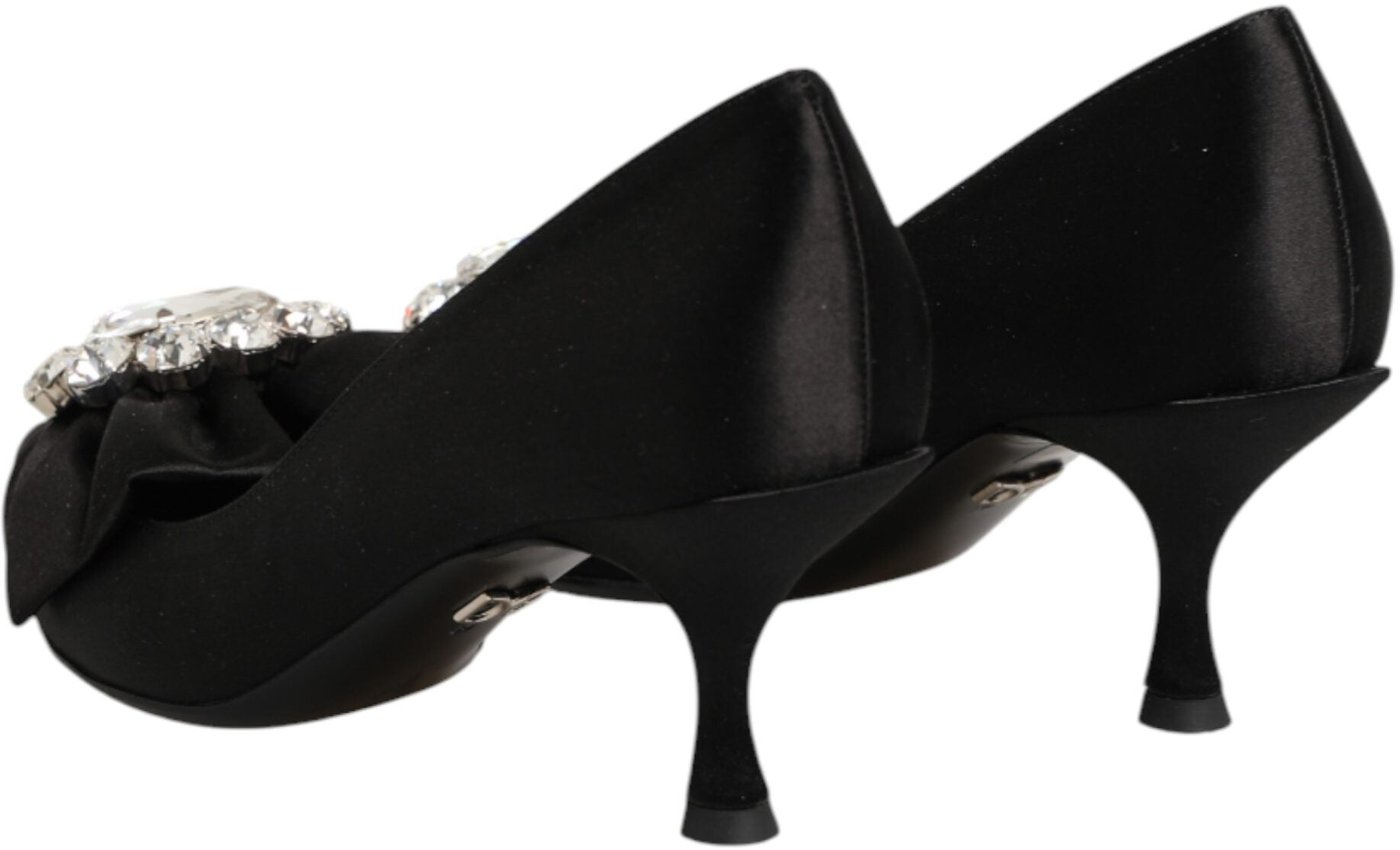 Dolce & Gabbana Black Satin Bow Crystal Embellishment Pumps Shoes