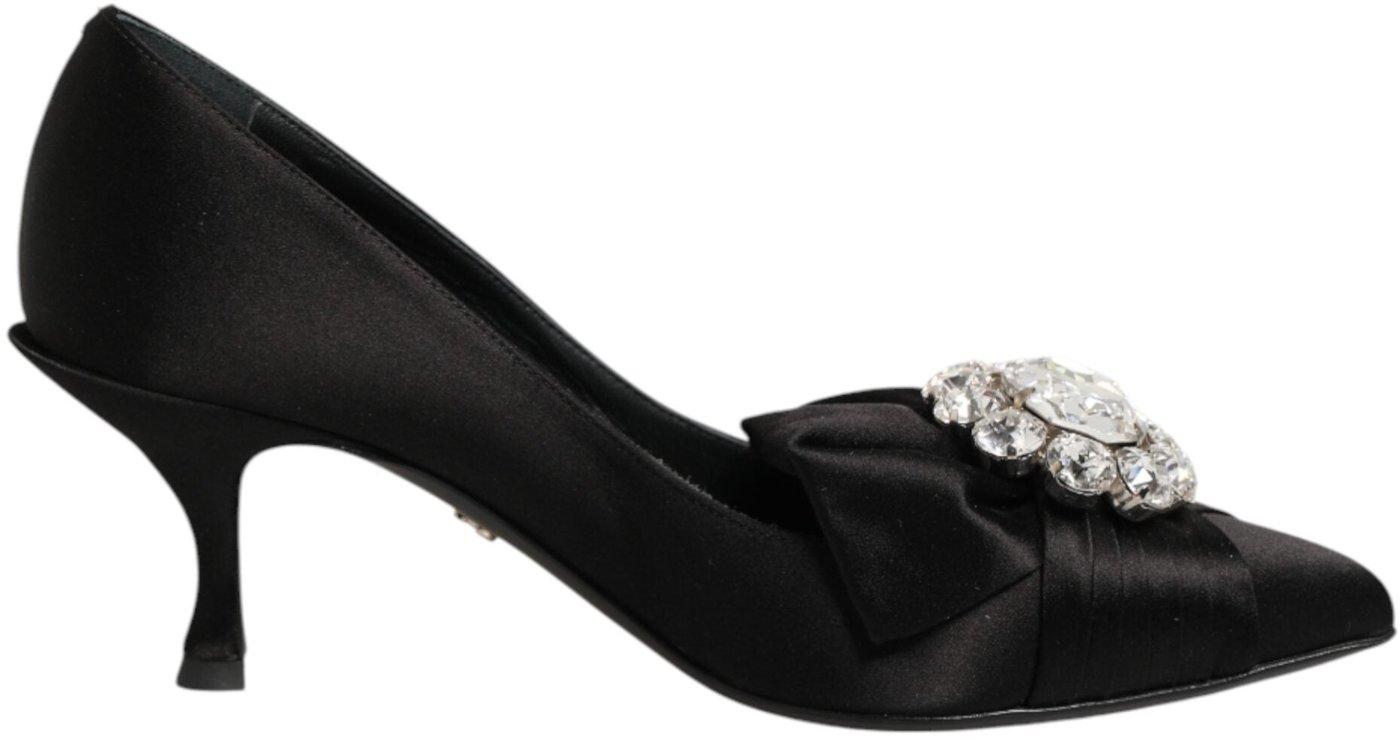 Dolce & Gabbana Black Satin Bow Crystal Embellishment Pumps Shoes