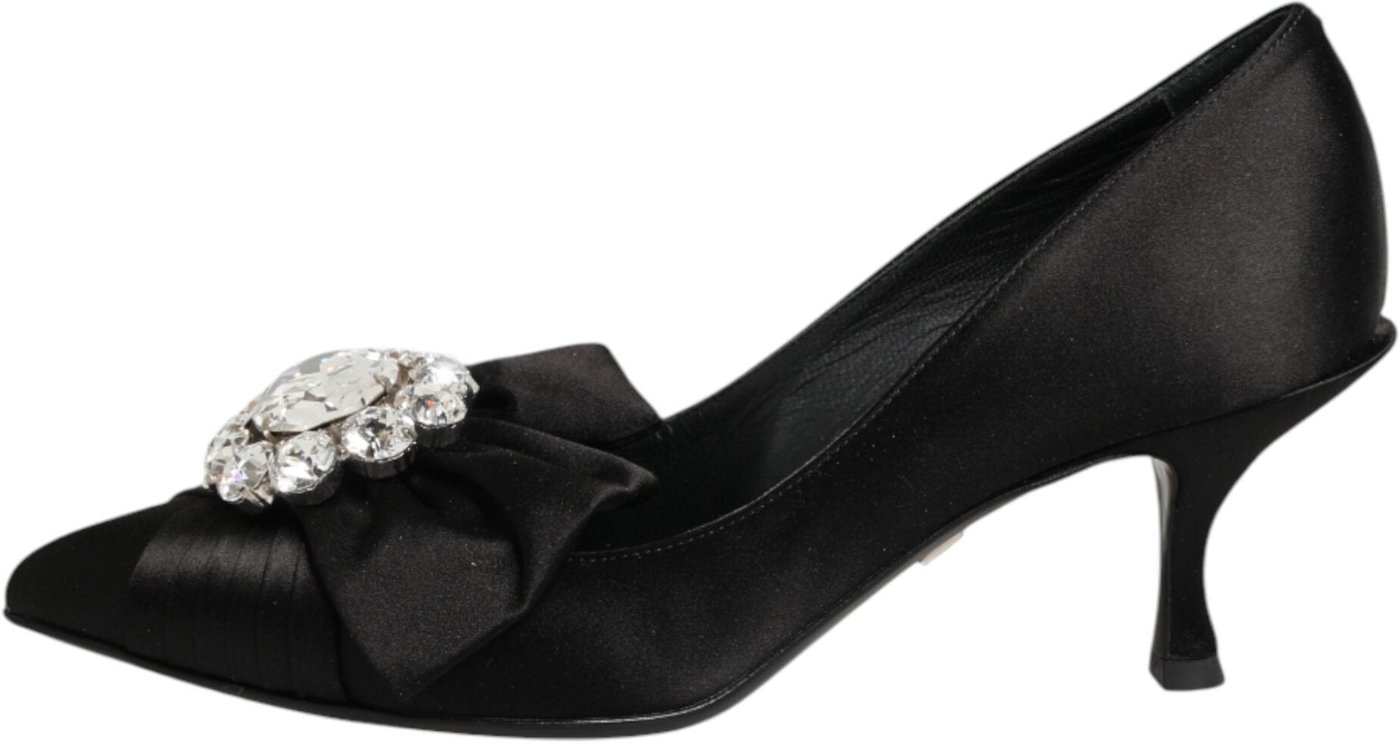 Dolce & Gabbana Black Satin Bow Crystal Embellishment Pumps Shoes