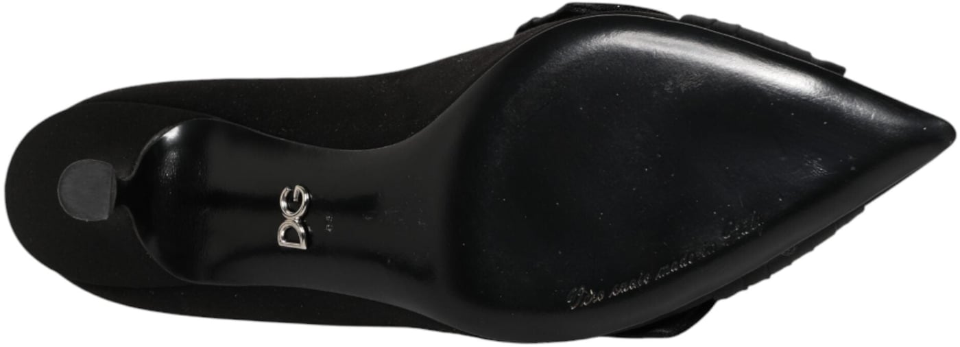 Dolce & Gabbana Black Satin Bow Crystal Embellishment Pumps Shoes