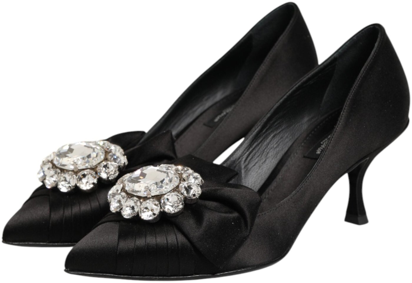 Dolce & Gabbana Black Satin Bow Crystal Embellishment Pumps Shoes