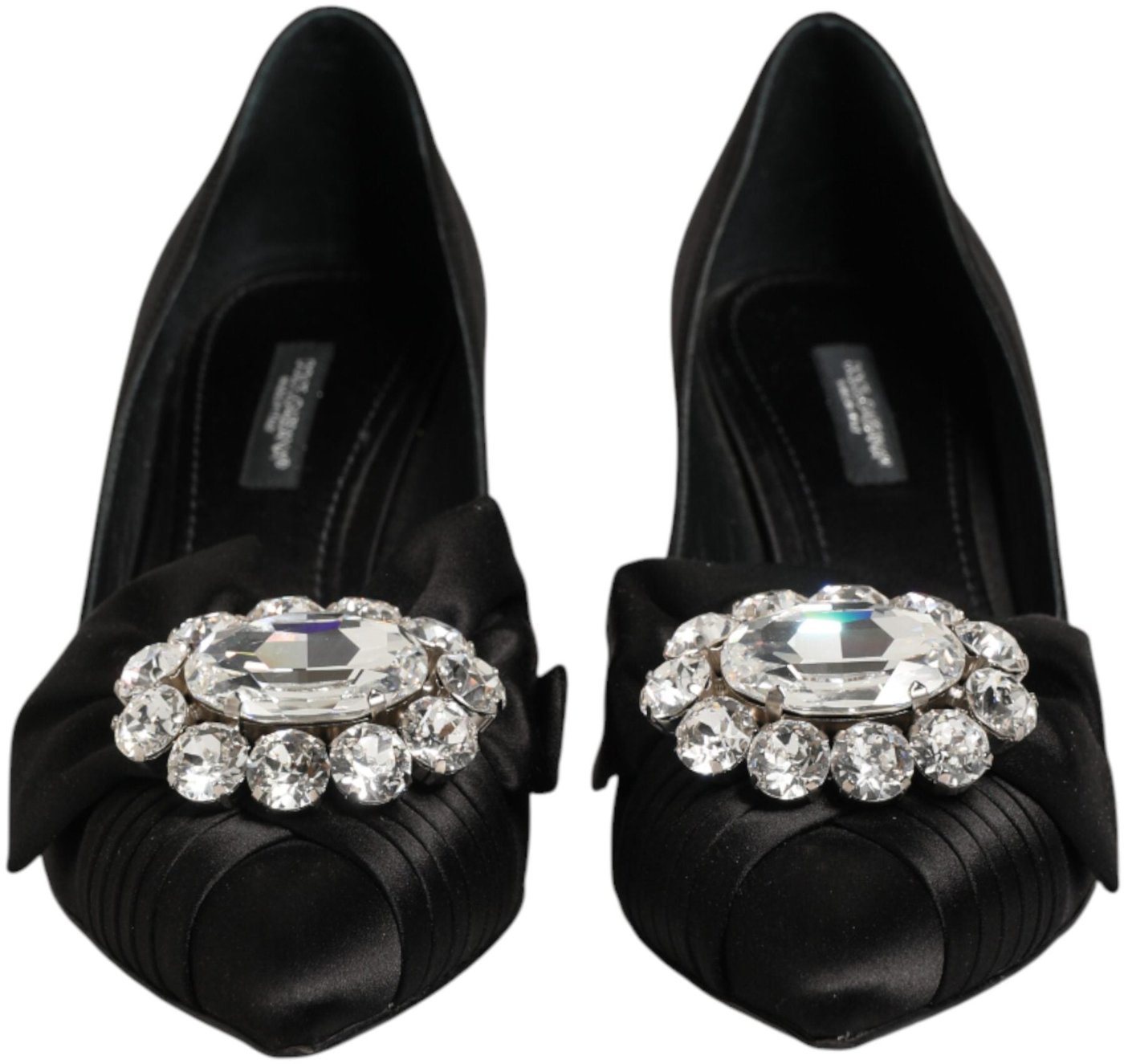 Dolce & Gabbana Black Satin Bow Crystal Embellishment Pumps Shoes