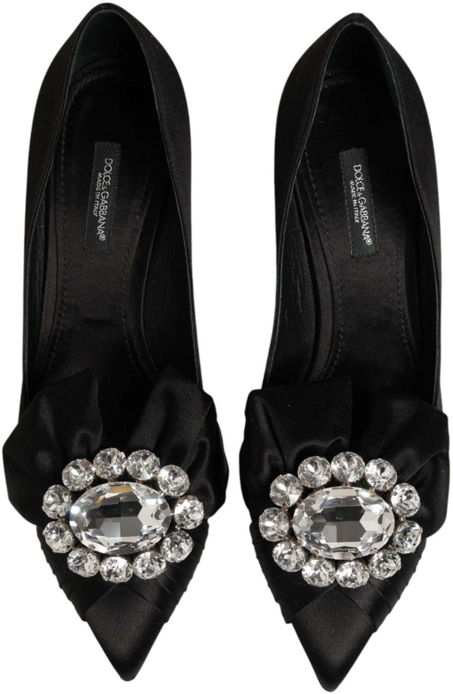 Dolce & Gabbana Black Satin Bow Crystal Embellishment Pumps Shoes