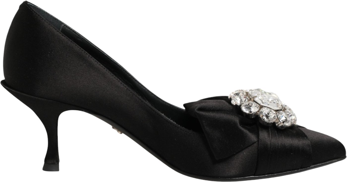 Dolce & Gabbana Black Satin Bow Crystal Embellishment Pumps Shoes