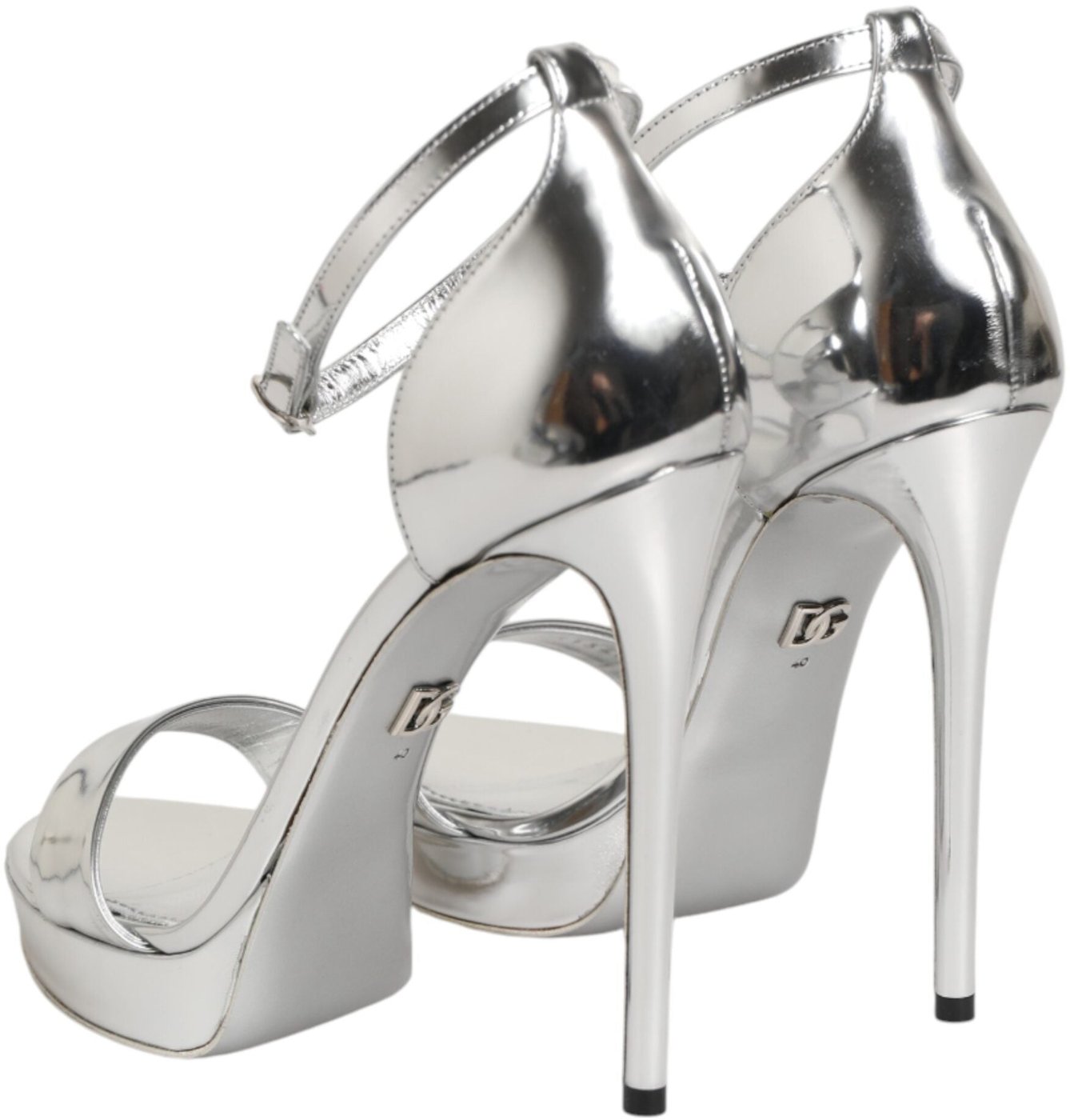 Dolce & Gabbana Silver Leather Platform Keira Sandals Shoes