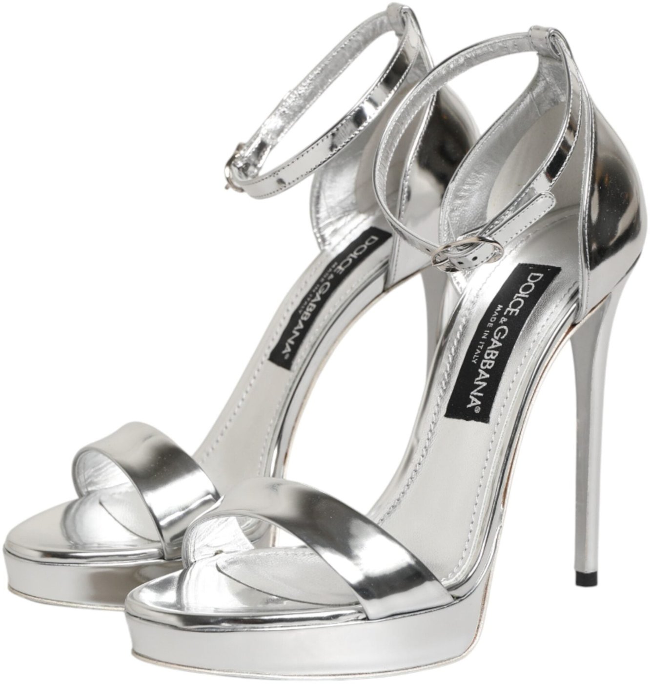 Dolce & Gabbana Silver Leather Platform Keira Sandals Shoes