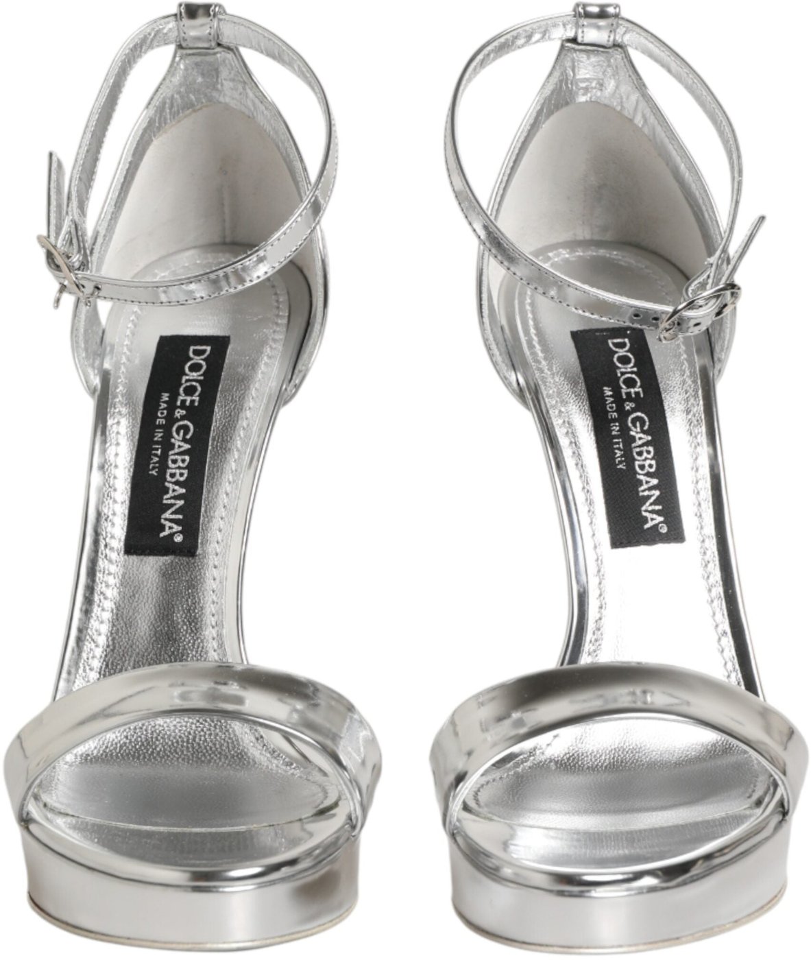 Dolce & Gabbana Silver Leather Platform Keira Sandals Shoes