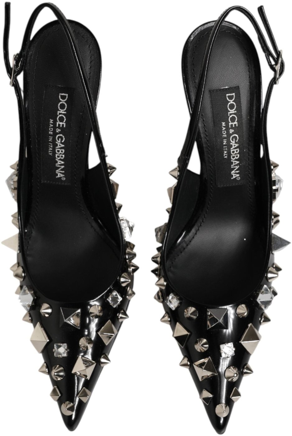 Dolce & Gabbana Black Studded Leather Heels Slingbacks Shoes