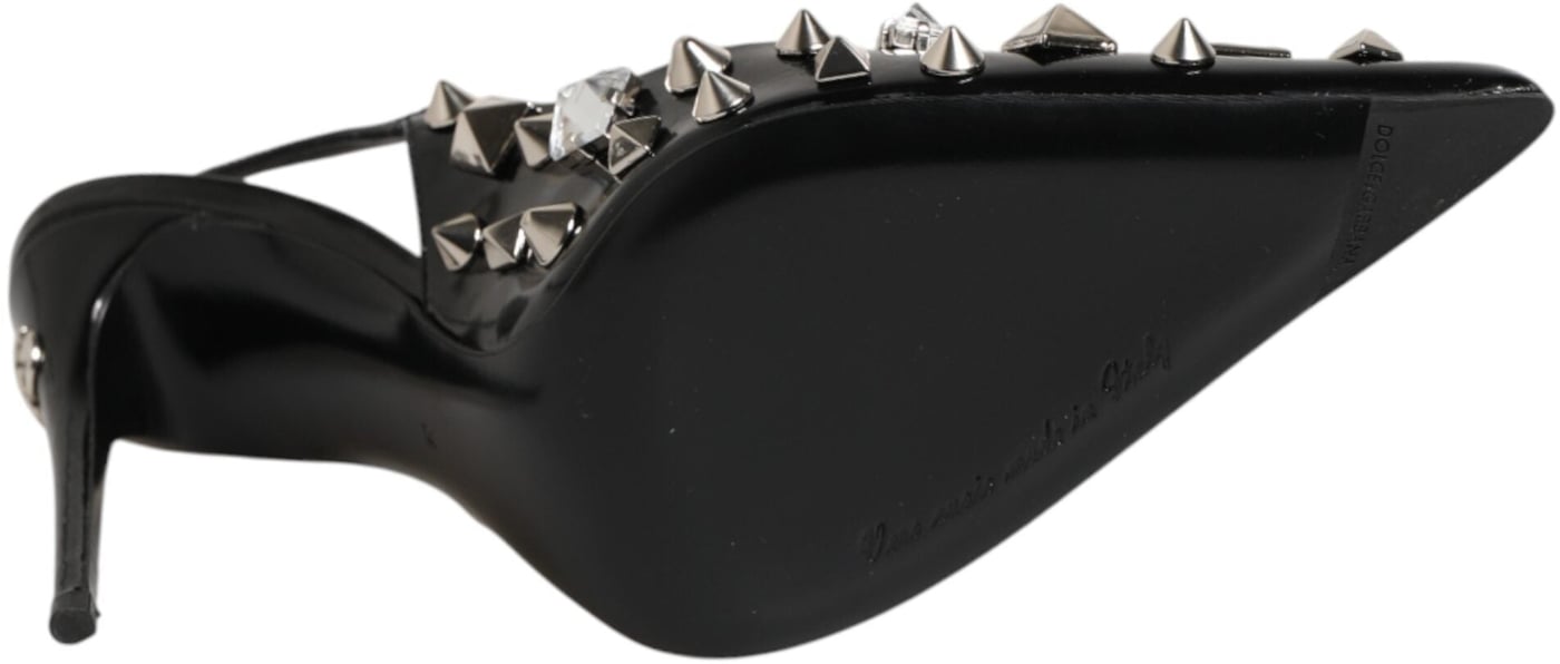 Dolce & Gabbana Black Studded Leather Heels Slingbacks Shoes