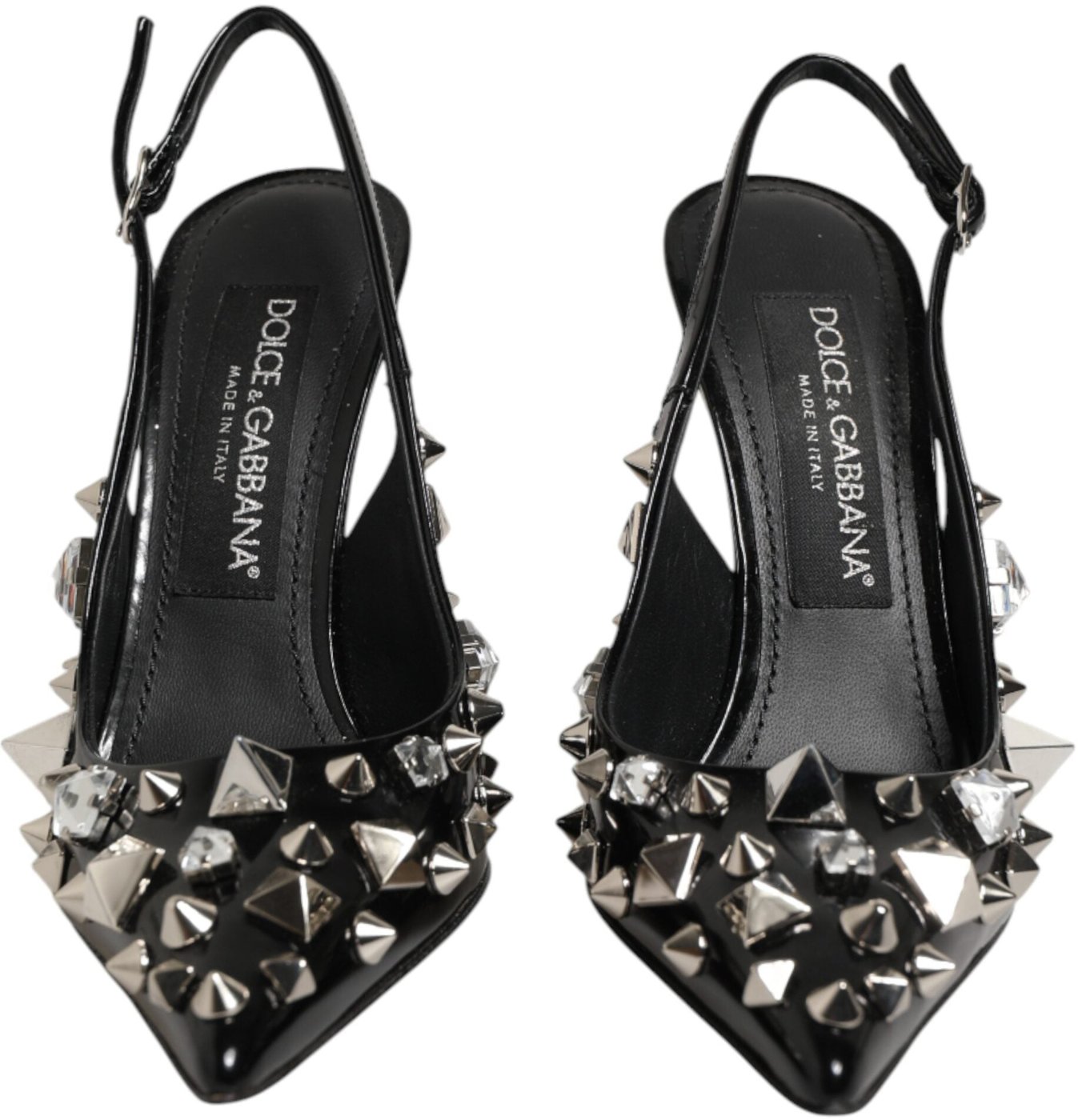 Dolce & Gabbana Black Studded Leather Heels Slingbacks Shoes