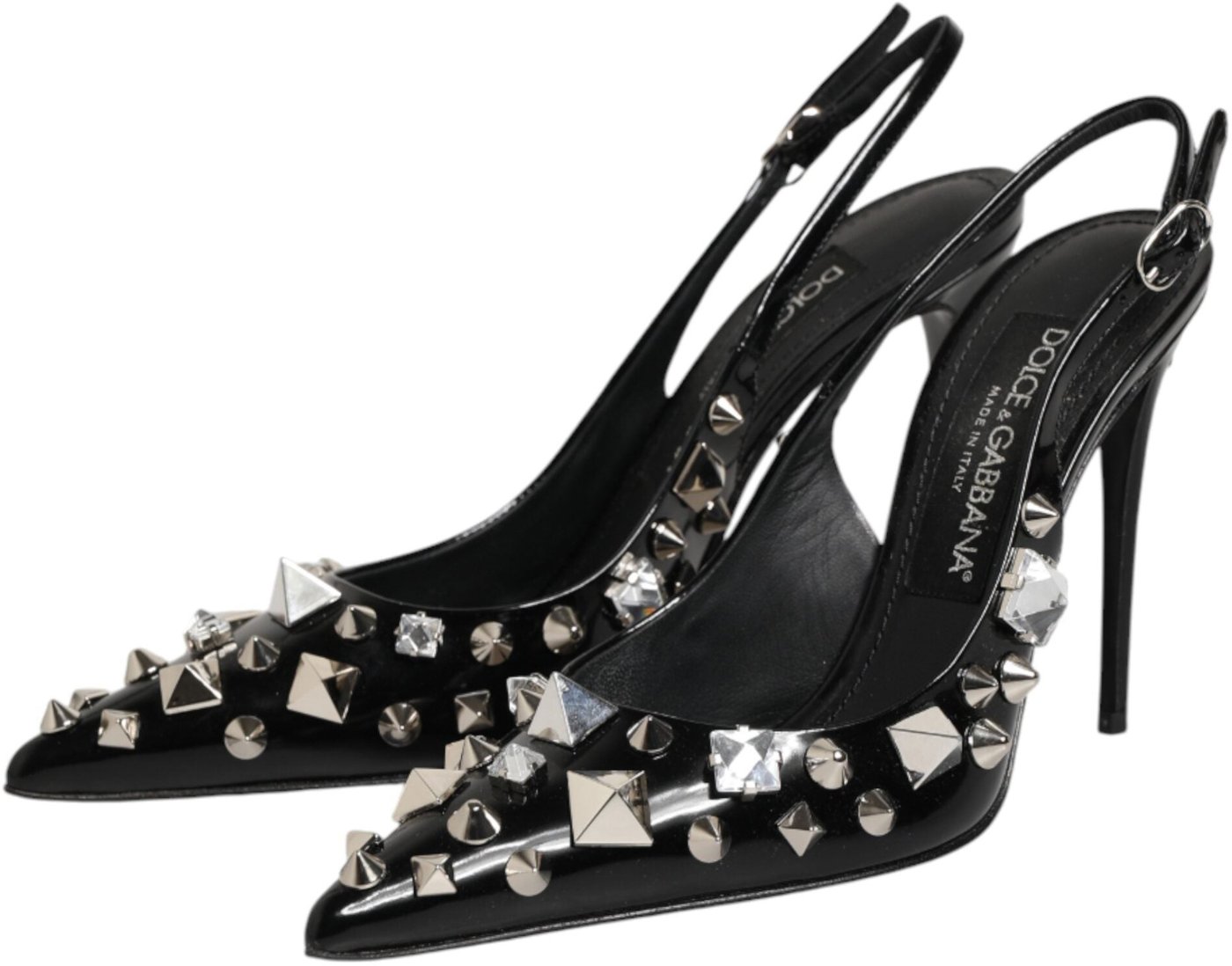 Dolce & Gabbana Black Studded Leather Heels Slingbacks Shoes