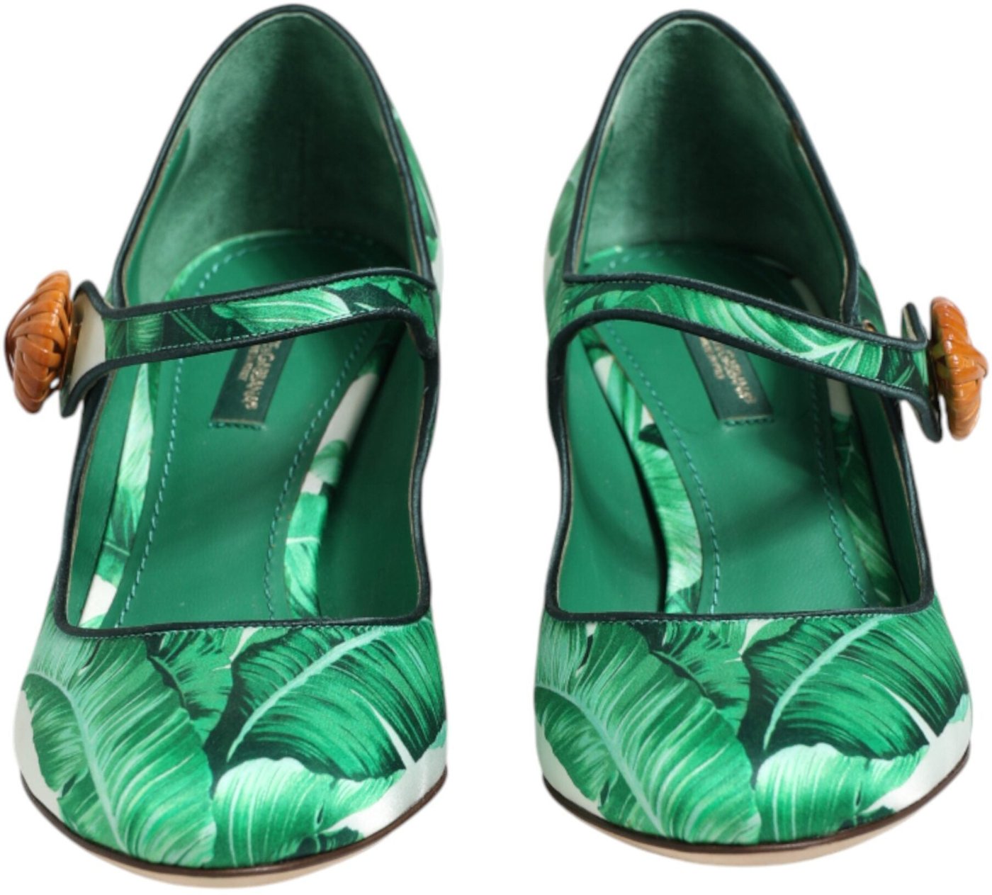 Dolce & Gabbana Green Silk MARY JANES Leaf Sandals Shoes