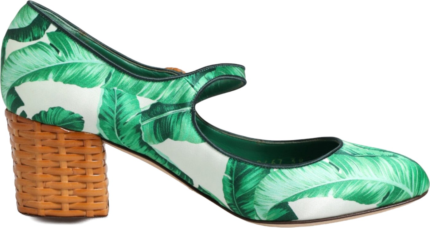 Dolce & Gabbana Green Silk MARY JANES Leaf Sandals Shoes