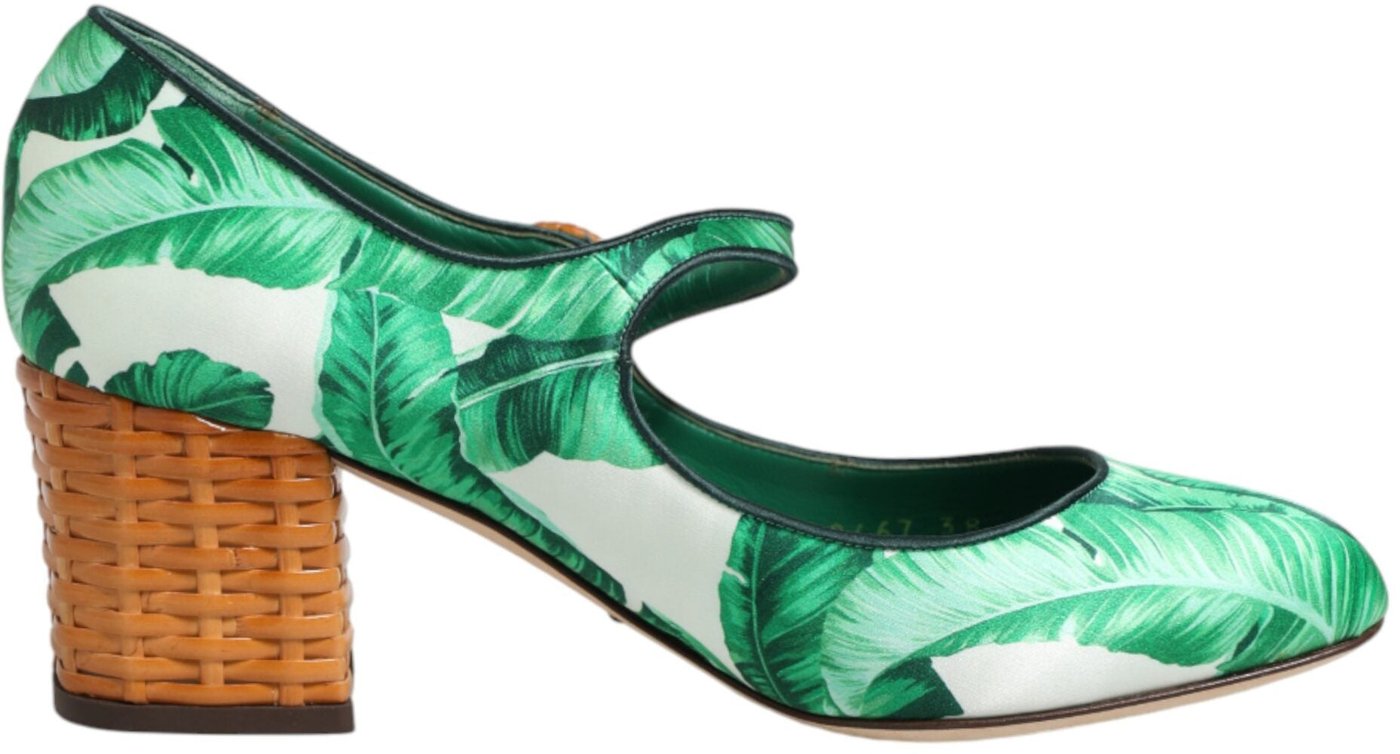 Dolce & Gabbana Green Silk MARY JANES Leaf Sandals Shoes