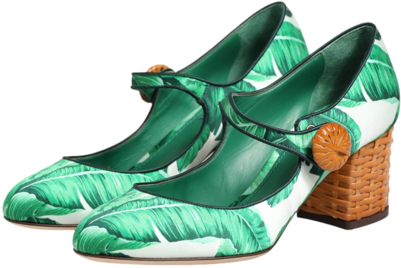 Dolce & Gabbana Green Silk MARY JANES Leaf Sandals Shoes
