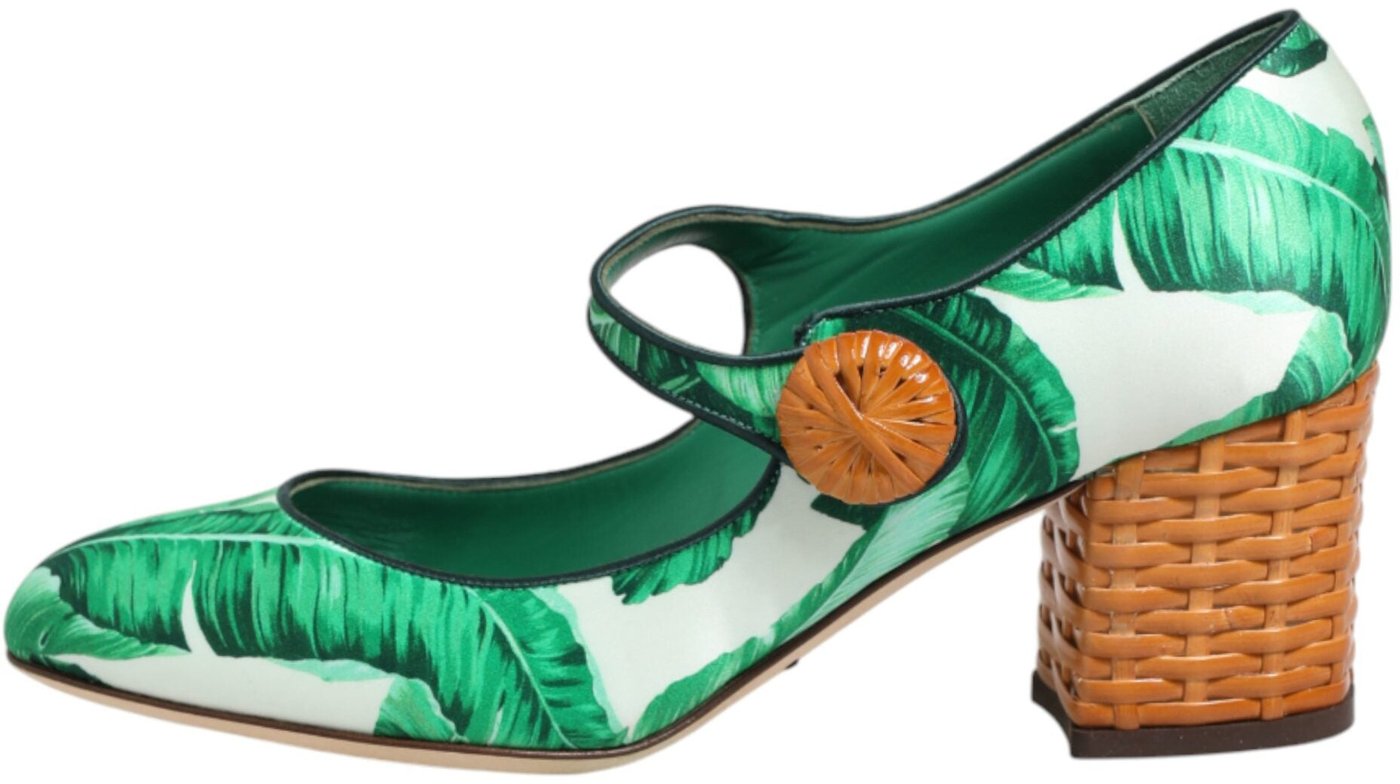 Dolce & Gabbana Green Silk MARY JANES Leaf Sandals Shoes