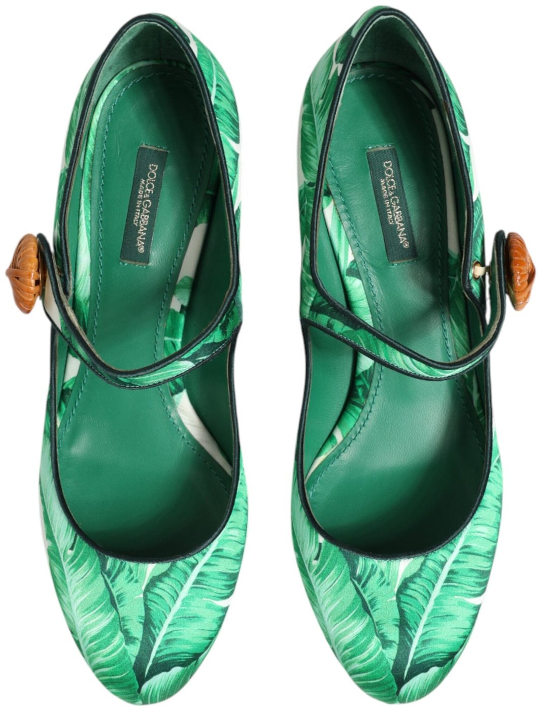 Dolce & Gabbana Green Silk MARY JANES Leaf Sandals Shoes