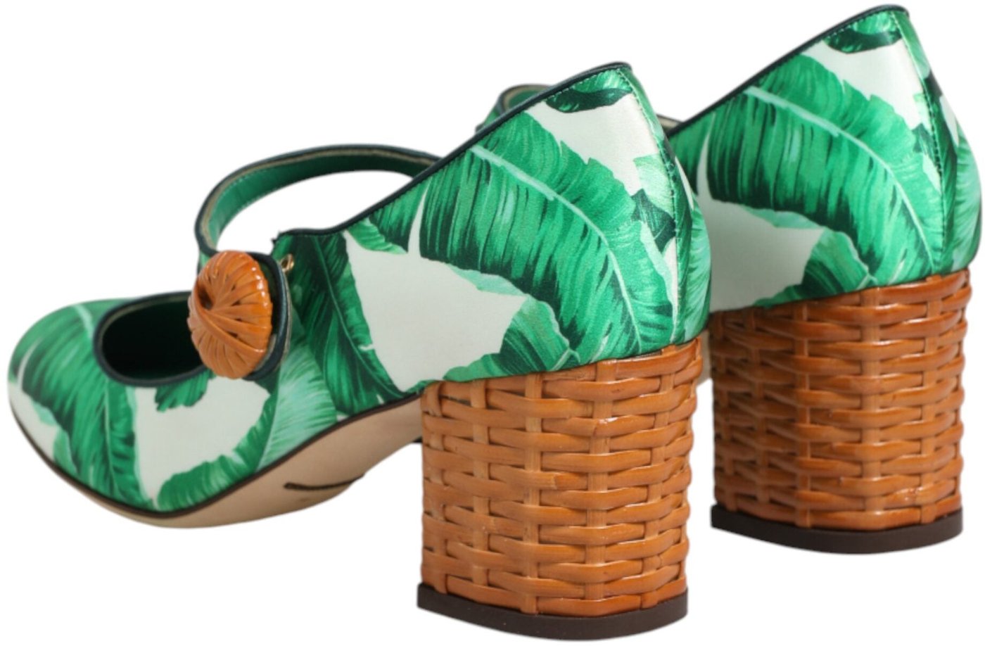 Dolce & Gabbana Green Silk MARY JANES Leaf Sandals Shoes