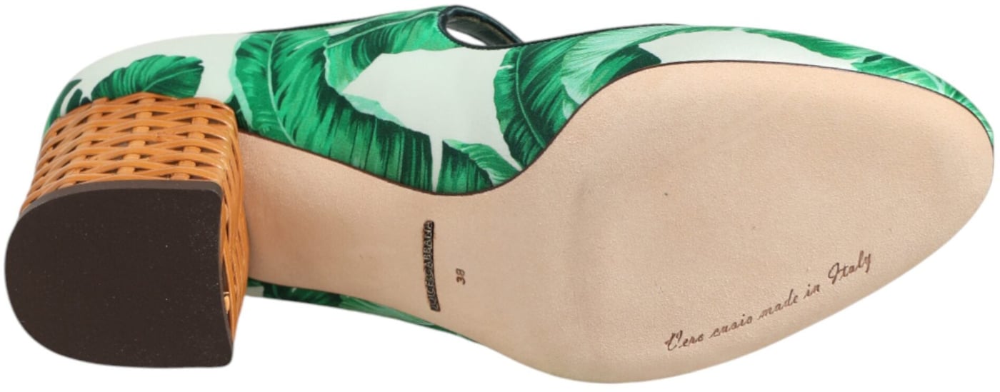 Dolce & Gabbana Green Silk MARY JANES Leaf Sandals Shoes