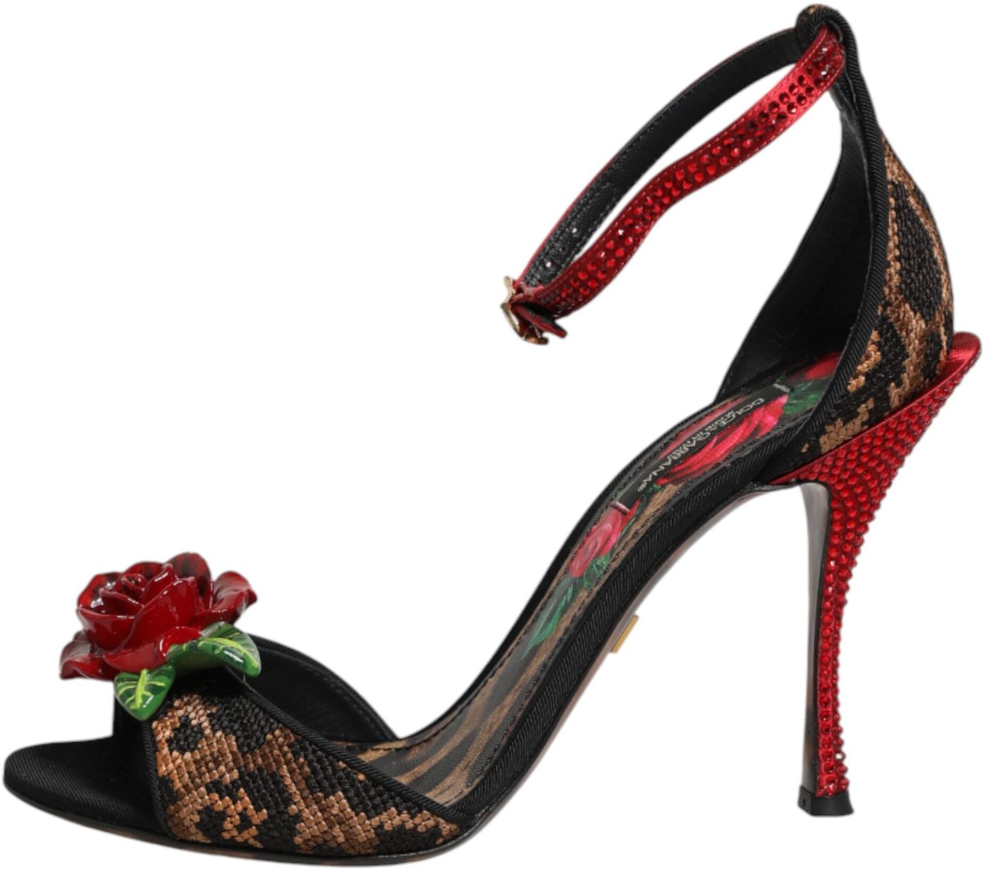 Dolce & Gabbana Brown Leopard Crystal Roses Sandals Shoes
