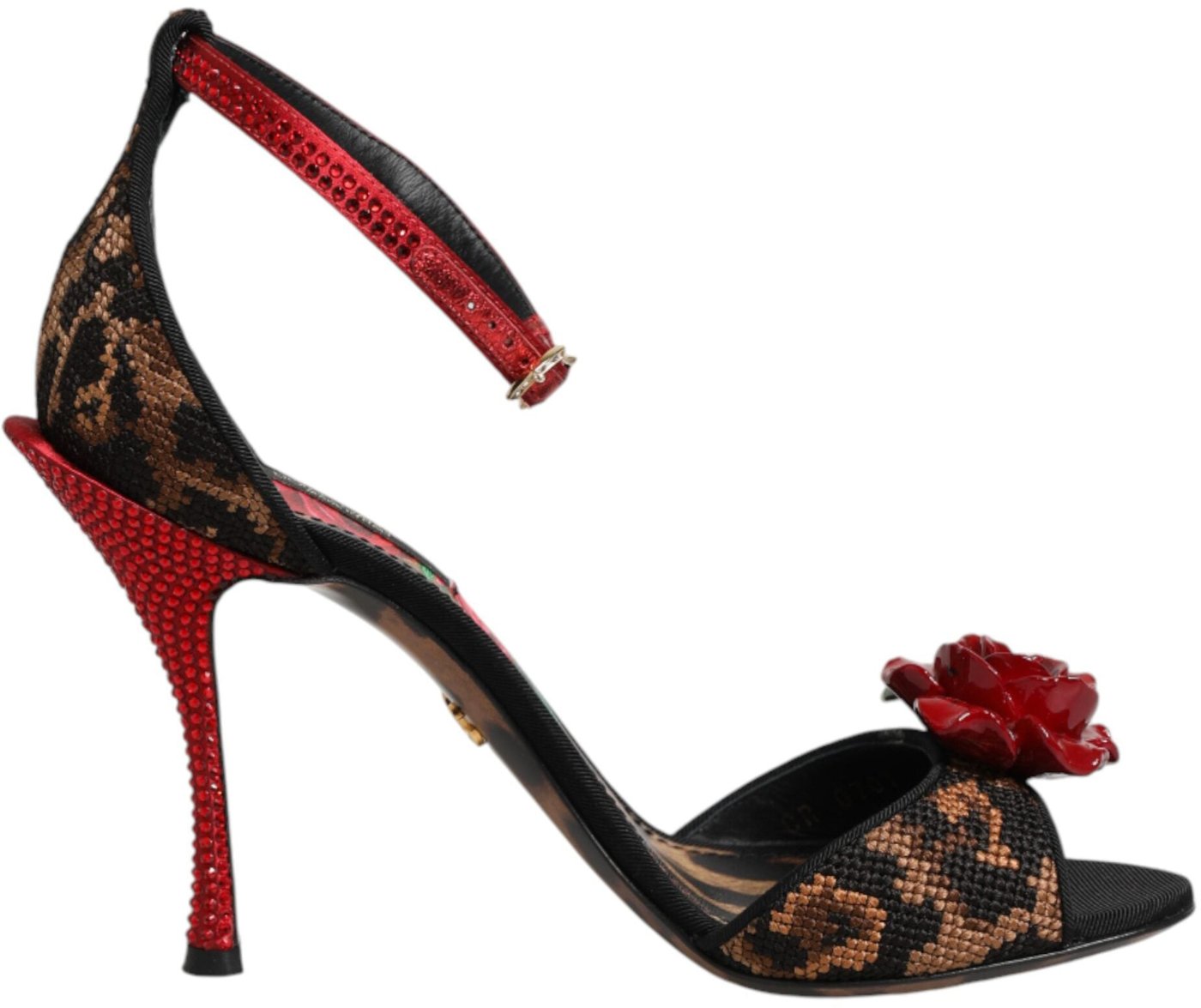 Dolce & Gabbana Brown Leopard Crystal Roses Sandals Shoes