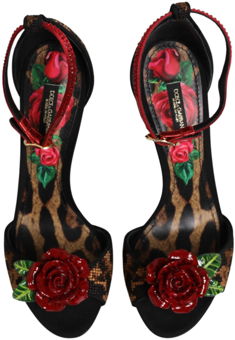 Dolce & Gabbana Brown Leopard Crystal Roses Sandals Shoes