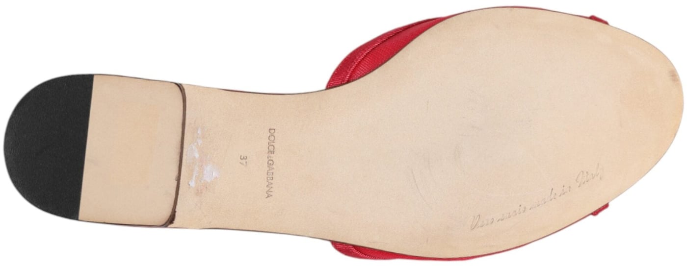 Dolce & Gabbana Red Embellished Flats Slip On Sandals Shoes