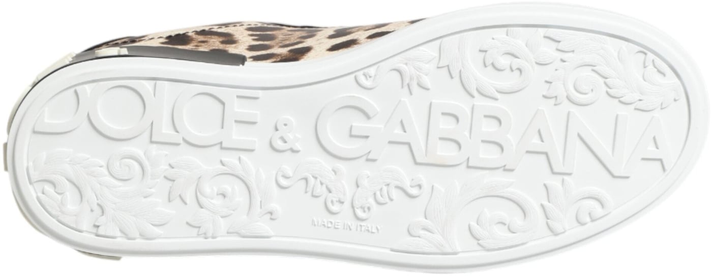 Dolce & Gabbana Brown Leather Leopard Low Top Sneakers Shoes