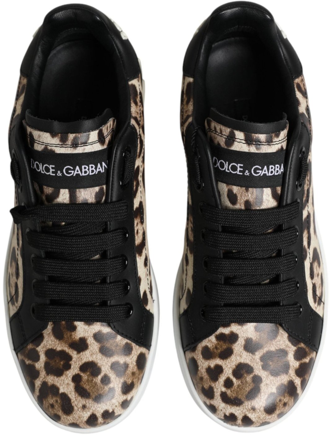 Dolce & Gabbana Brown Leather Leopard Low Top Sneakers Shoes