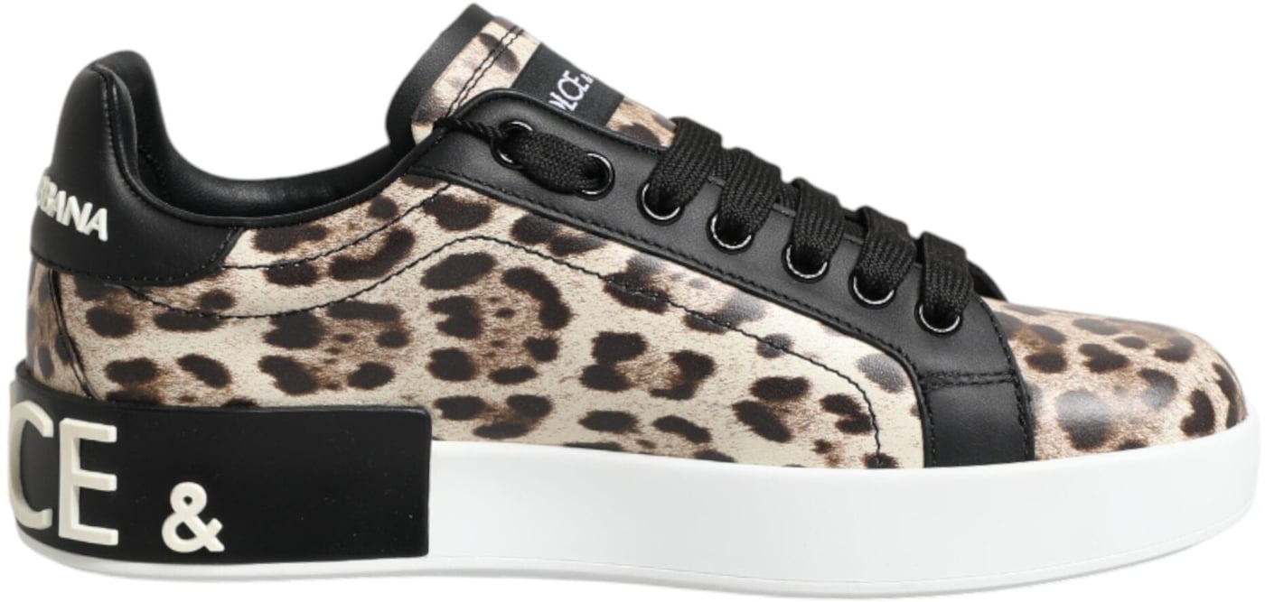 Dolce & Gabbana Brown Leather Leopard Low Top Sneakers Shoes