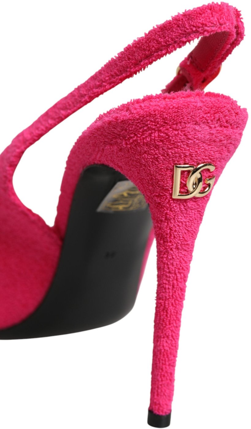 Dolce & Gabbana Pink Terry Cloth High Heels Slingback Shoes