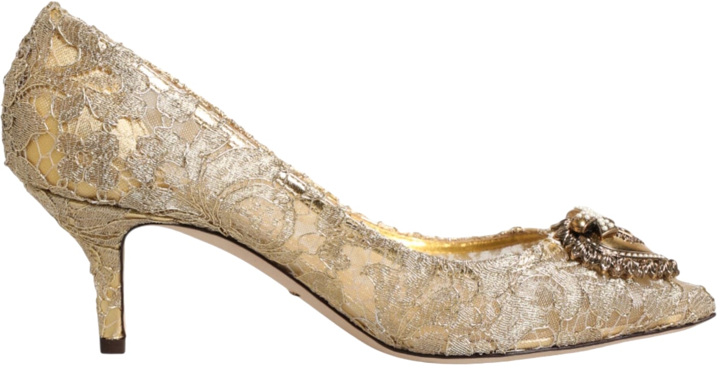 Dolce & Gabbana Gold Taormina Lace DEVOTION Pumps Shoes