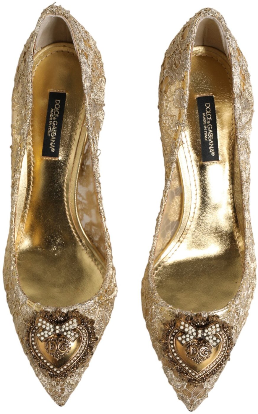 Dolce & Gabbana Gold Taormina Lace DEVOTION Pumps Shoes
