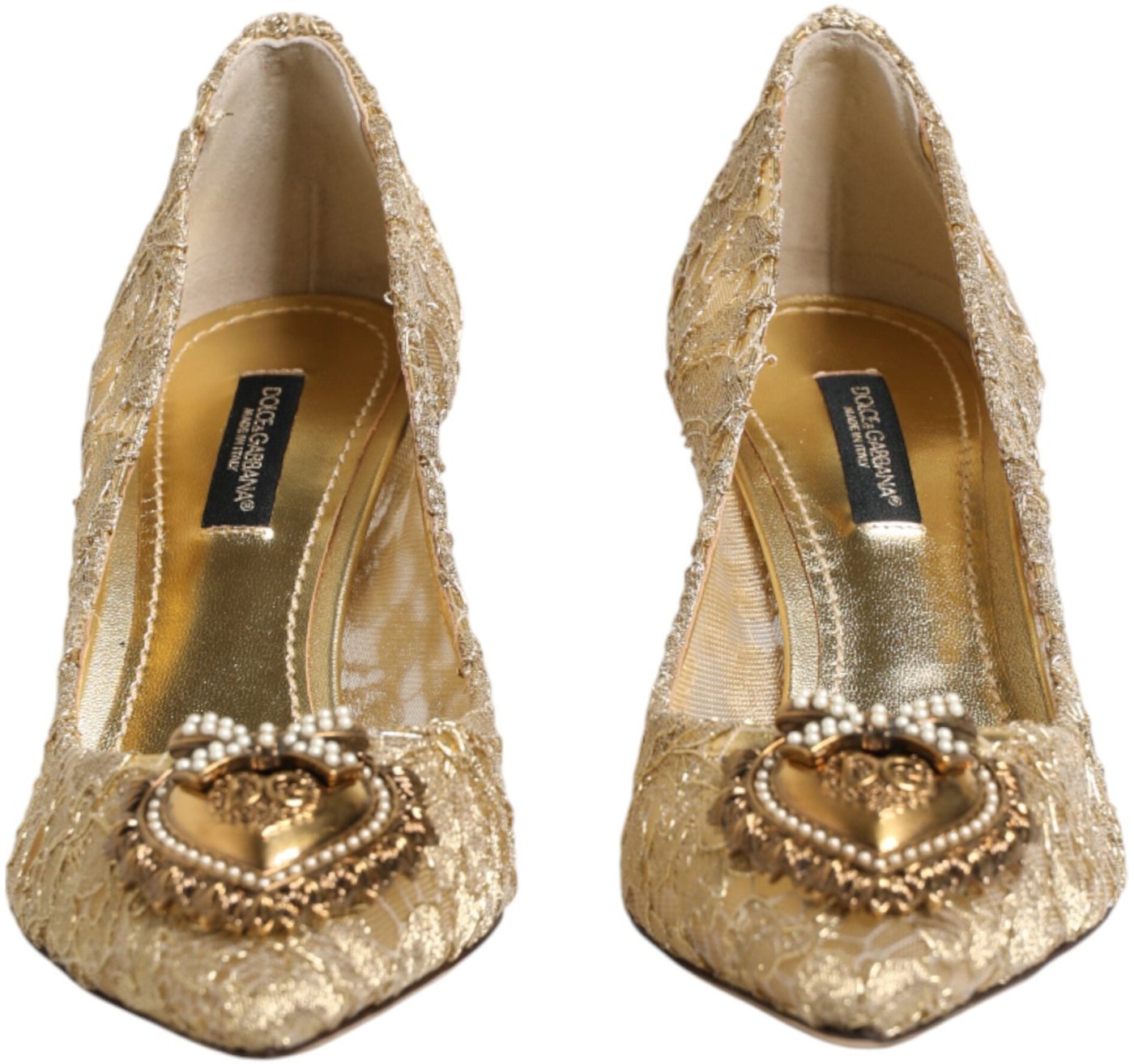 Dolce & Gabbana Gold Taormina Lace DEVOTION Pumps Shoes