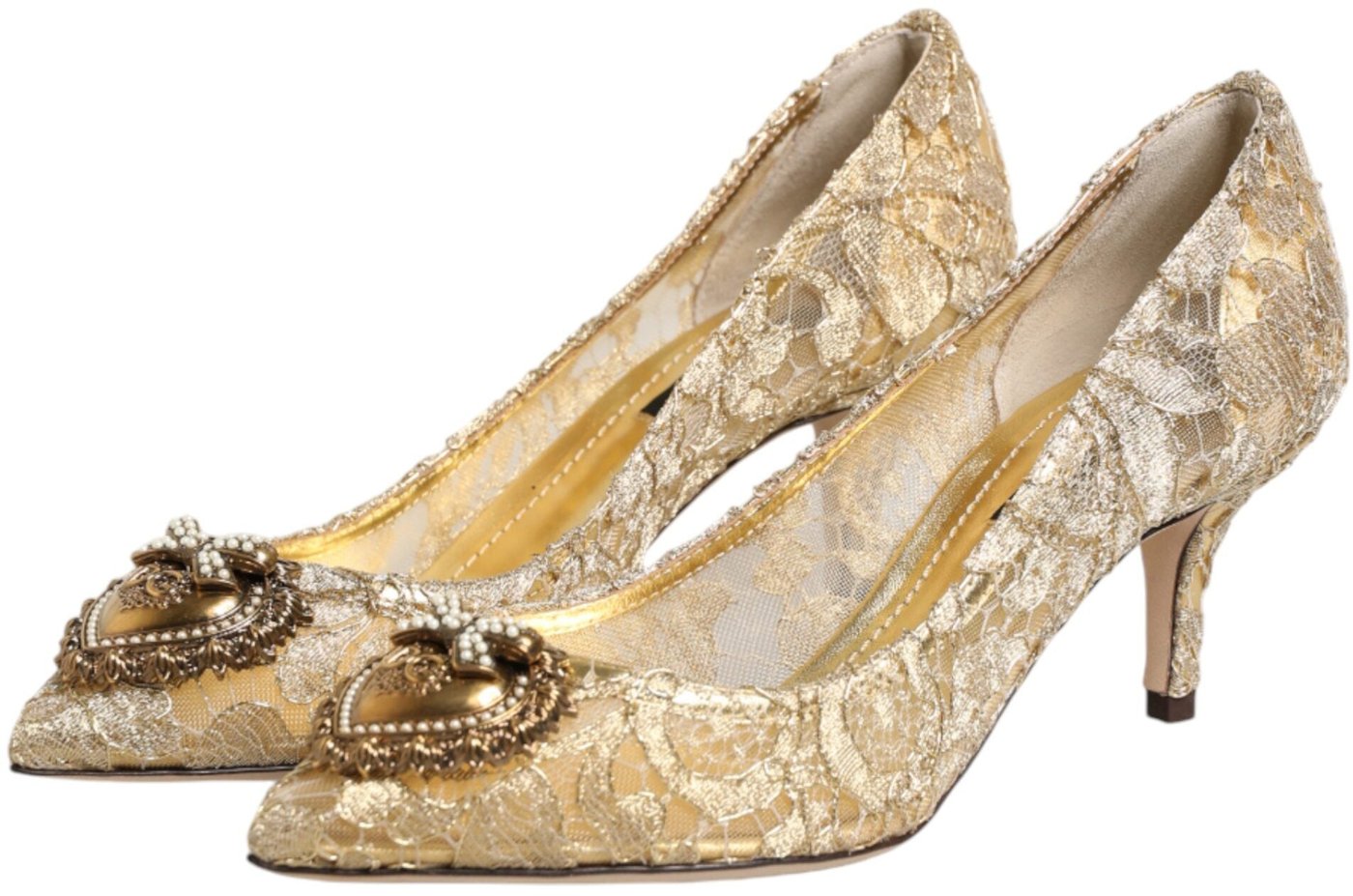 Dolce & Gabbana Gold Taormina Lace DEVOTION Pumps Shoes