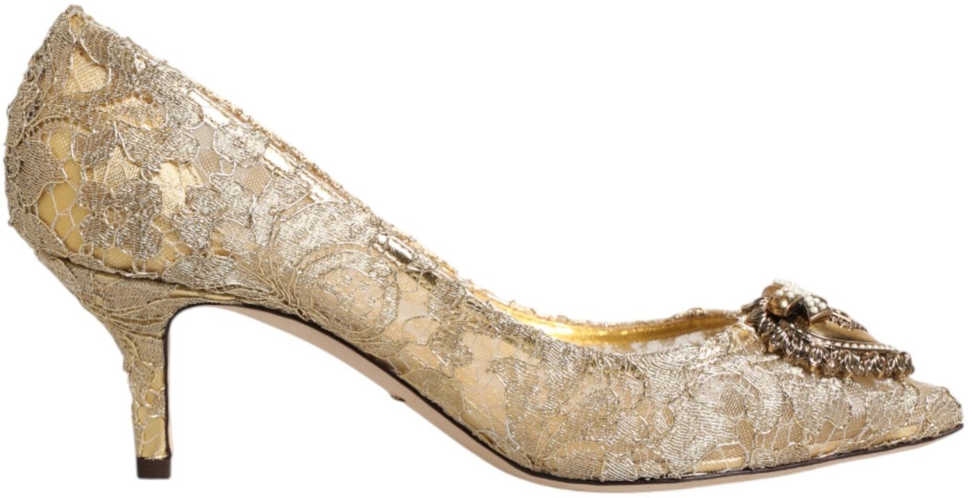 Dolce & Gabbana Gold Taormina Lace DEVOTION Pumps Shoes
