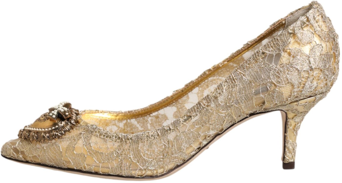 Dolce & Gabbana Gold Taormina Lace DEVOTION Pumps Shoes
