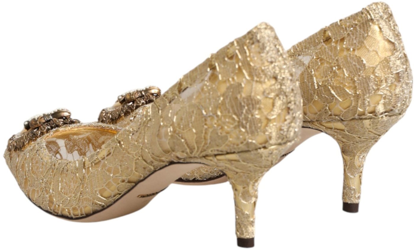 Dolce & Gabbana Gold Taormina Lace DEVOTION Pumps Shoes