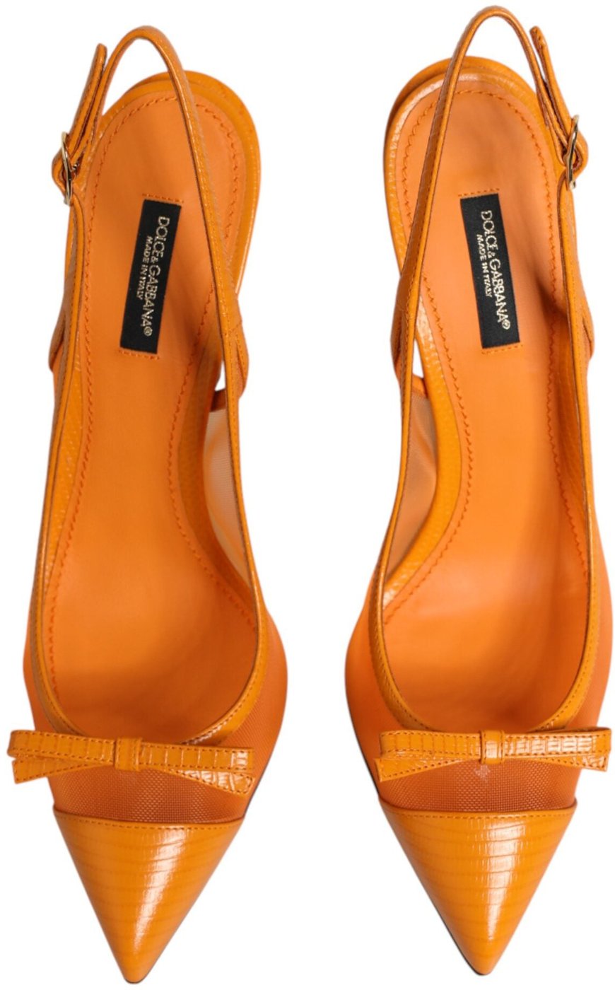 Dolce & Gabbana Orange Leather Mesh Heels Slingback Shoes