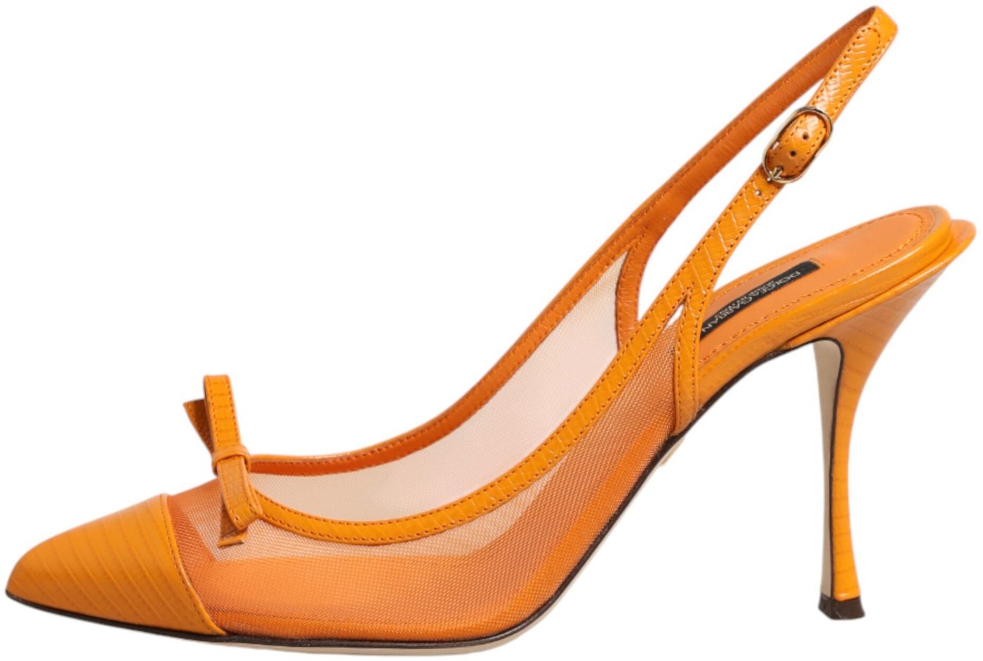 Dolce & Gabbana Orange Leather Mesh Heels Slingback Shoes