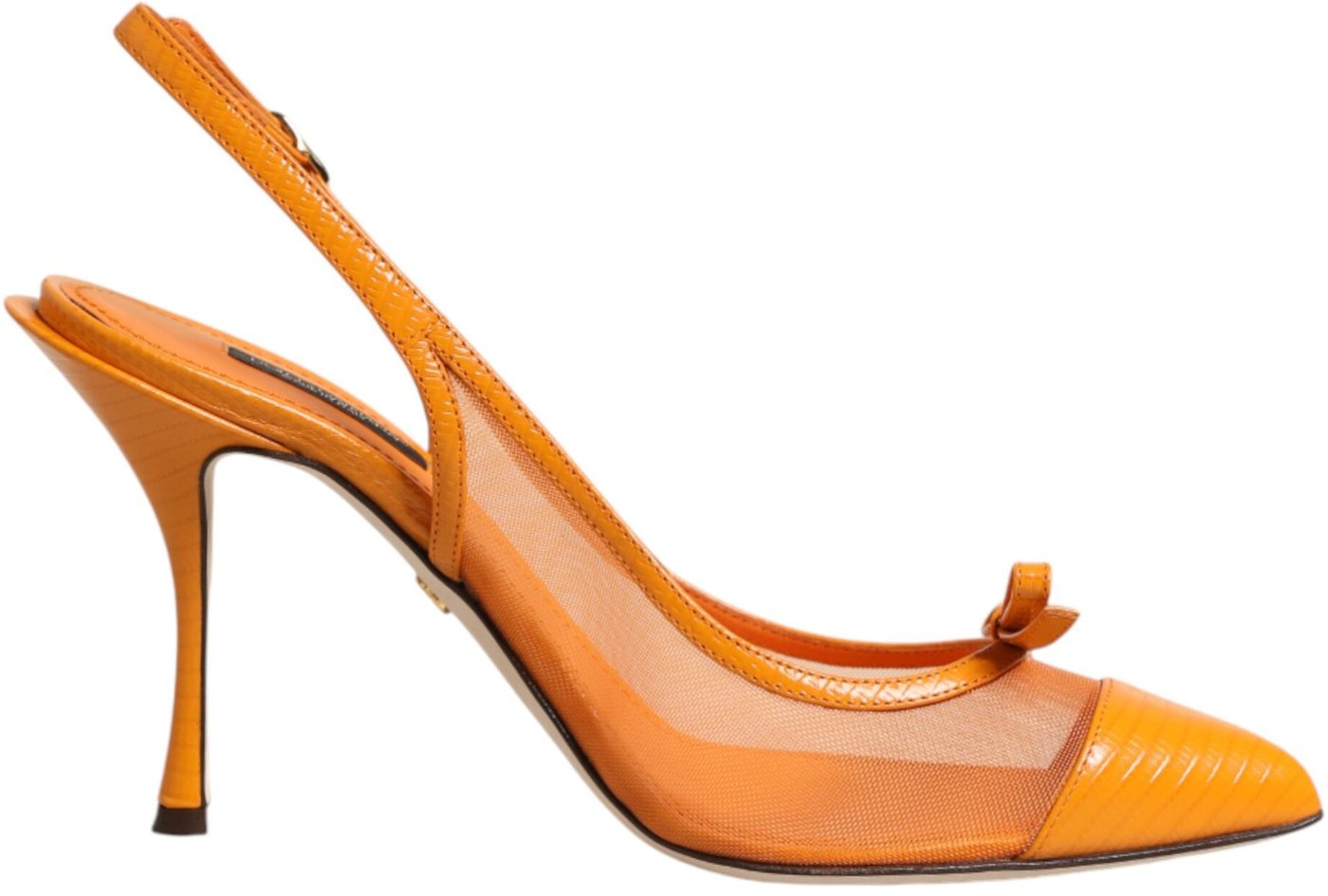 Dolce & Gabbana Orange Leather Mesh Heels Slingback Shoes