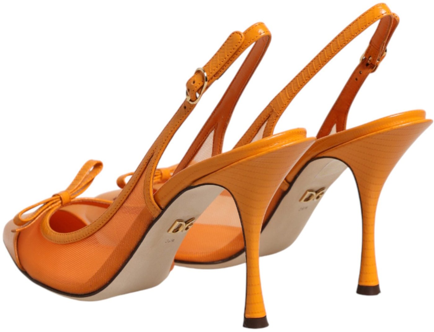Dolce & Gabbana Orange Leather Mesh Heels Slingback Shoes