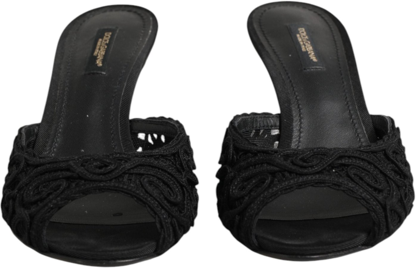 Dolce & Gabbana Black Embroidered Slip On Heels Slides Shoes