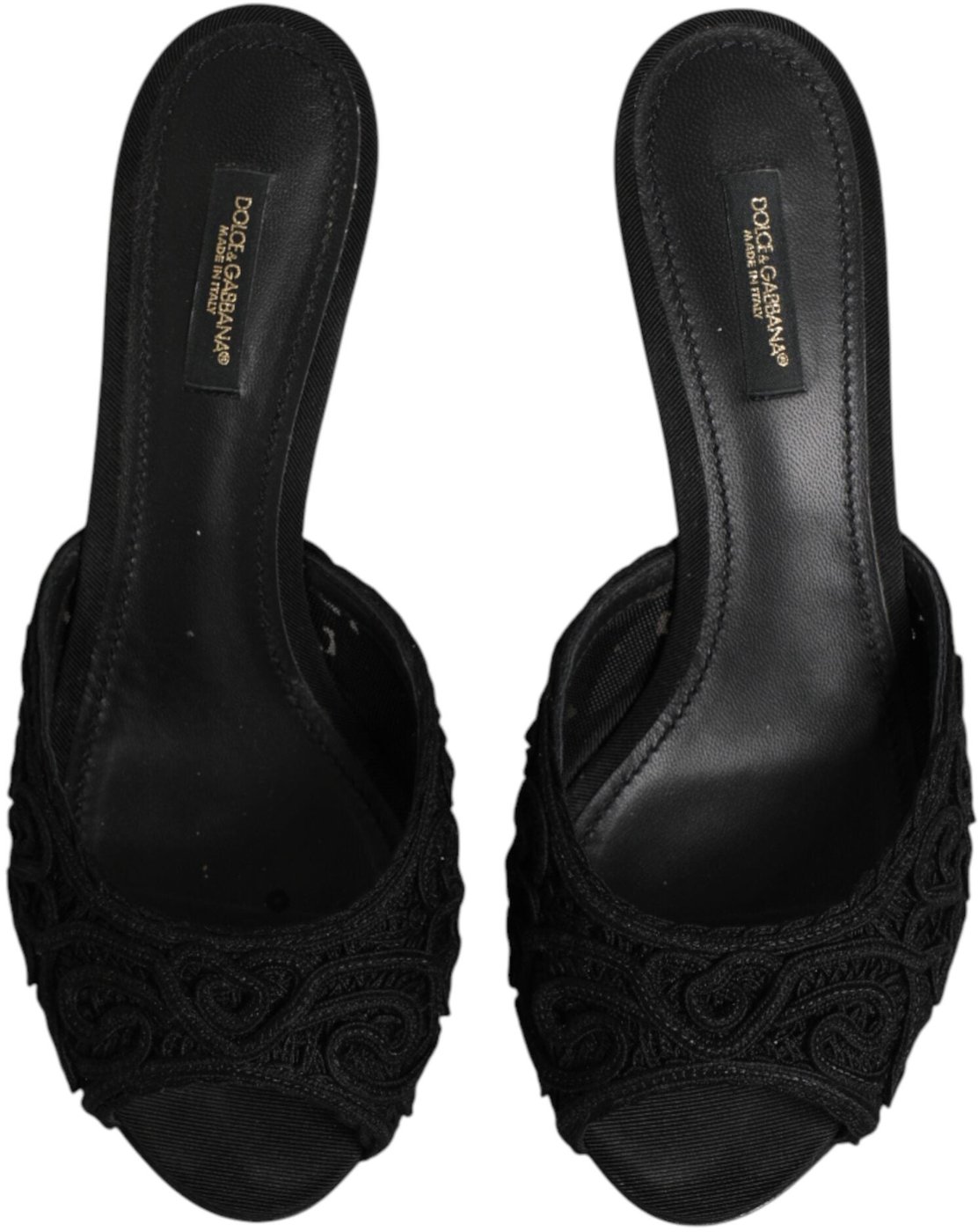 Dolce & Gabbana Black Embroidered Slip On Heels Slides Shoes