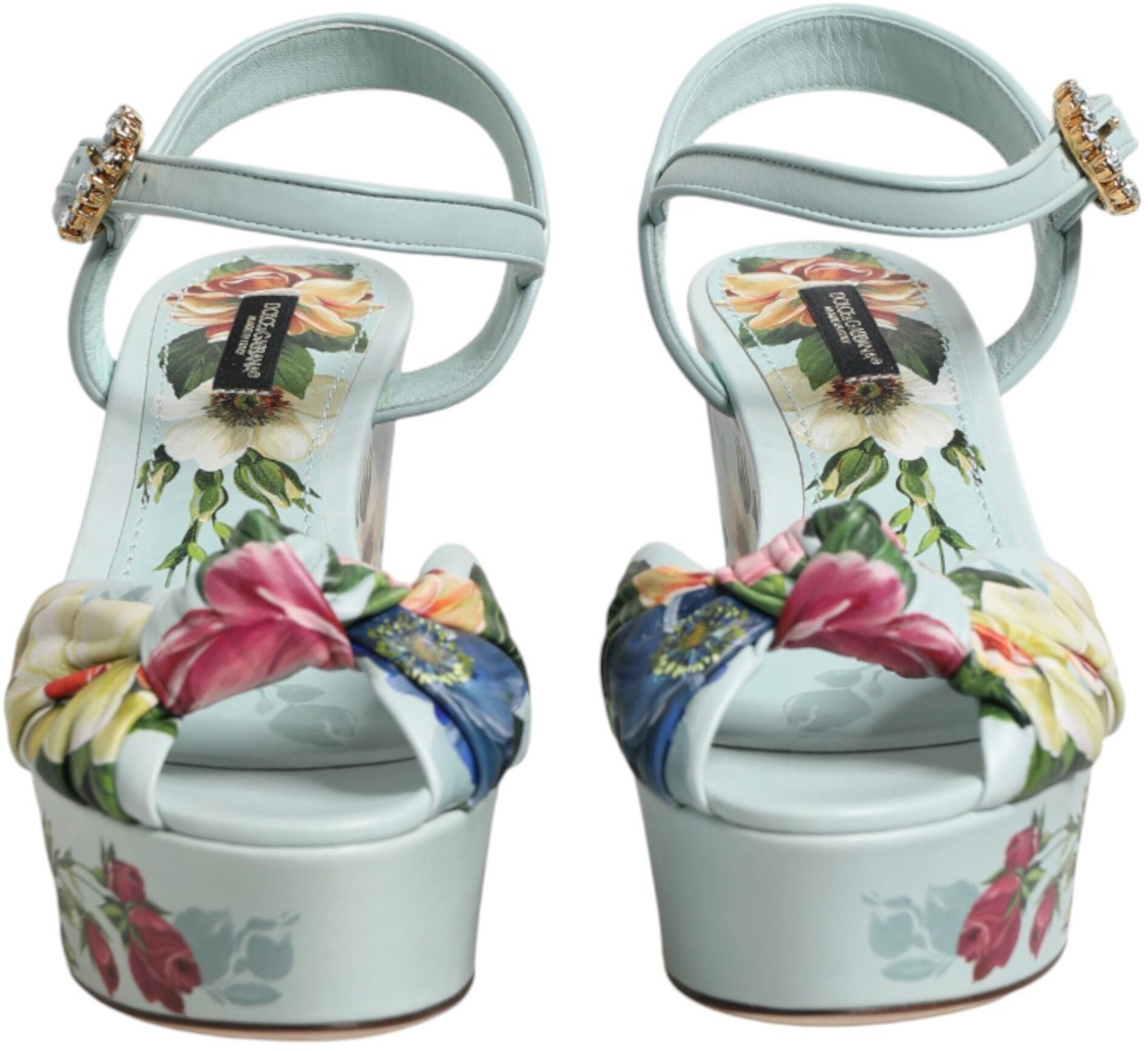 Dolce & Gabbana Green Floral Ankle Strap Wedge Sandals Shoes