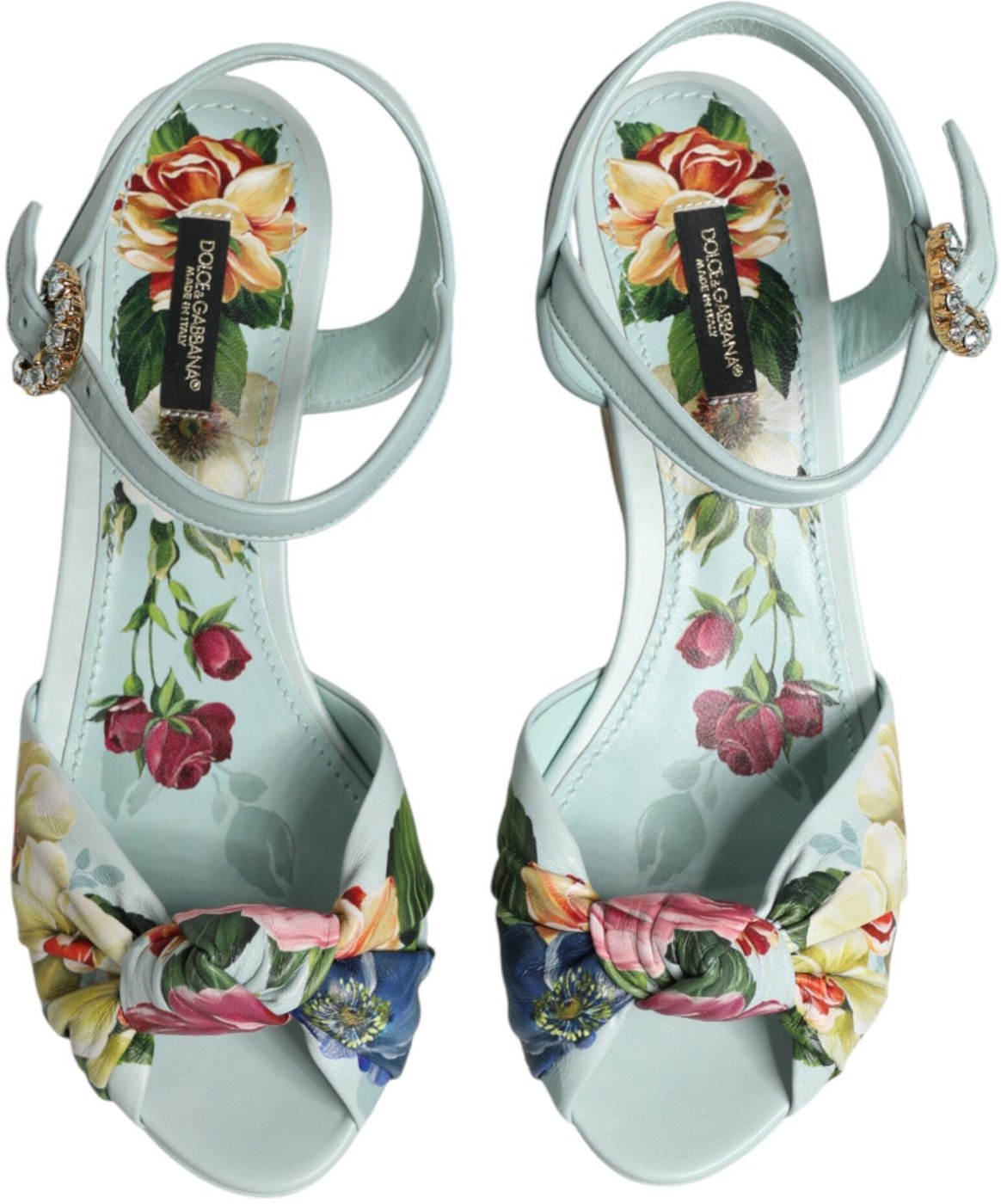 Dolce & Gabbana Green Floral Ankle Strap Wedge Sandals Shoes